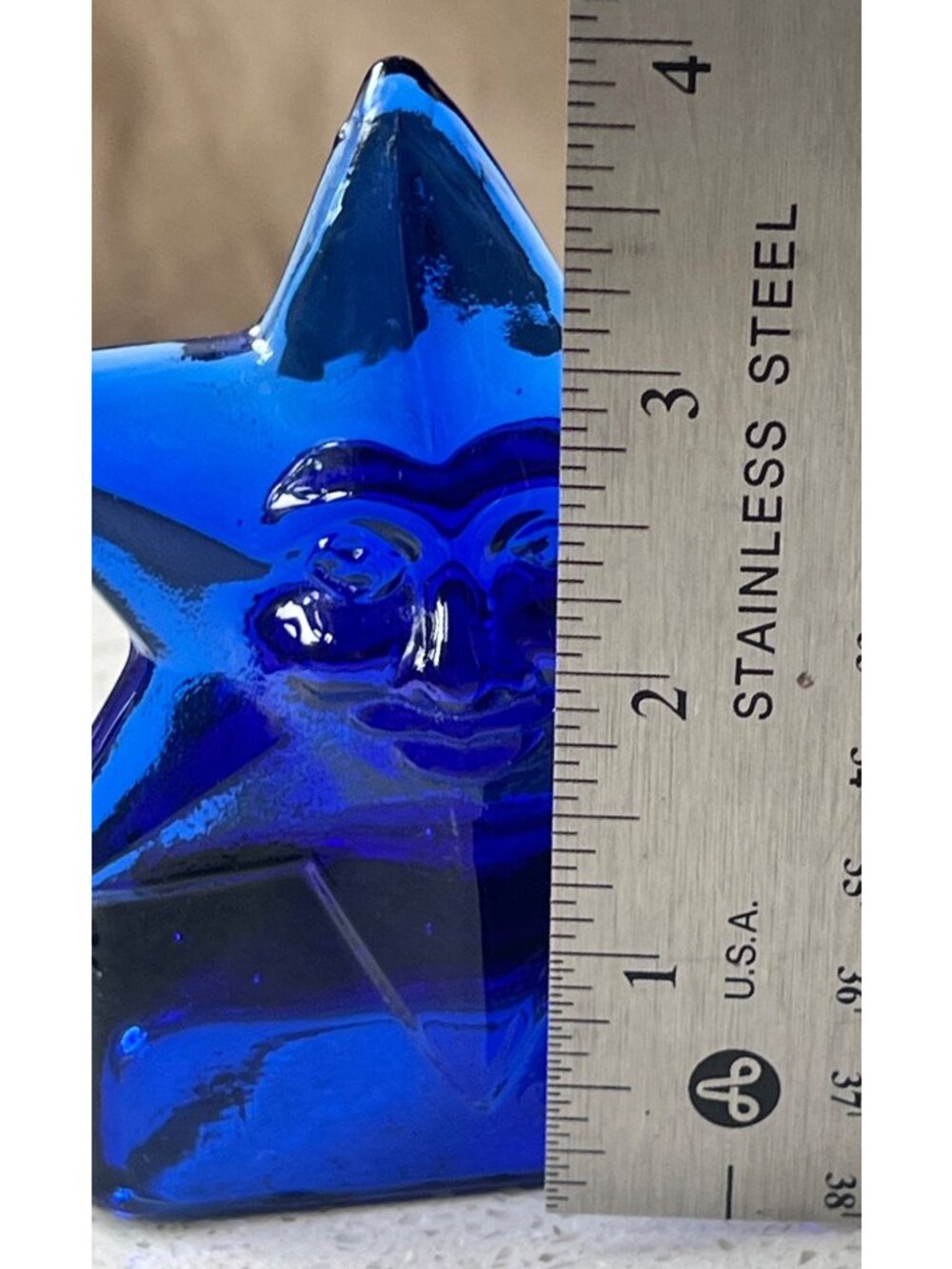 Vintage Cobalt Blue Glass Star Face Votive Candle Holder 4" Tall Decorative Acce - Picture 2 of 7